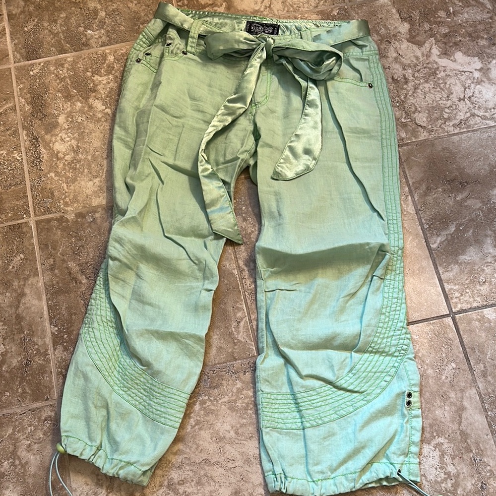 Miss Me Green Cargo Pants Relaxed Fit Drawstring